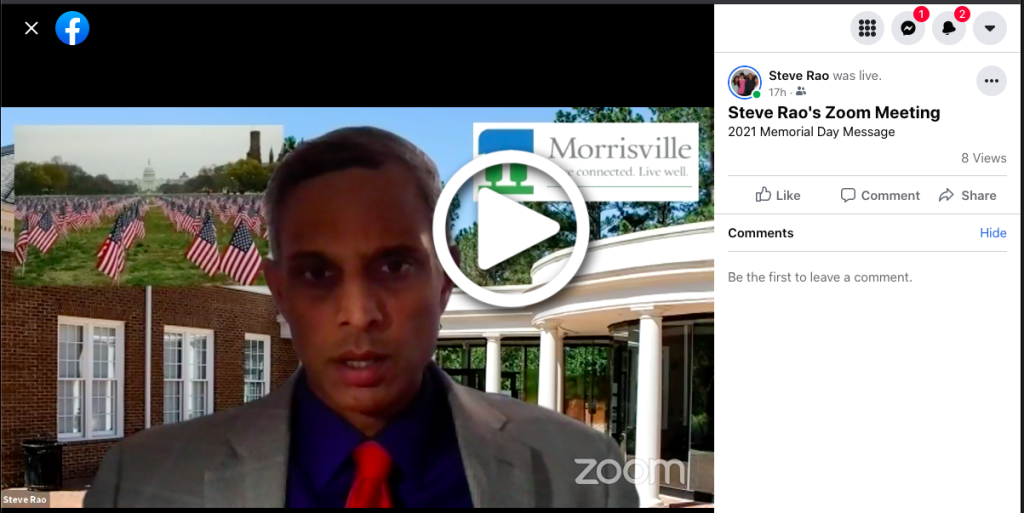 Picture from Steve Rao FaceBook Live - My Message on Memorial Day 2021